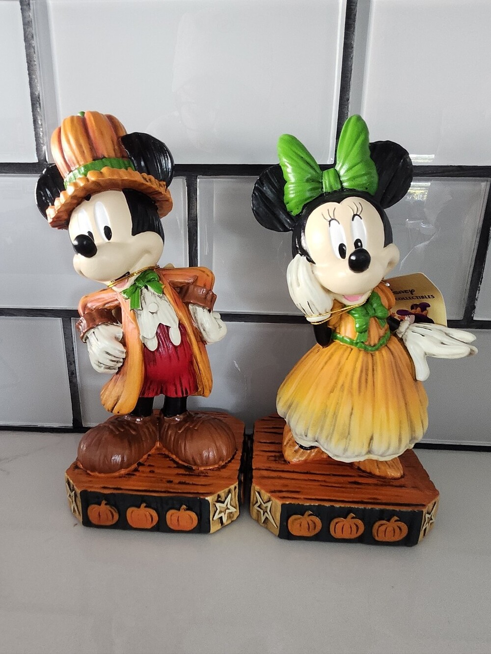 Disney Fall Mickey & Minnie Mouse Pumpkin Figurines in Orange and Green